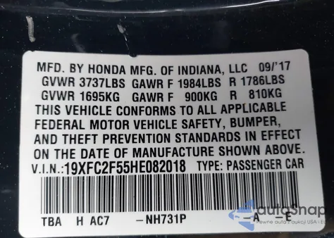 2017 Honda Civic Lx z USA, uszkodzony, nr VIN 19XFC2F55HE082018